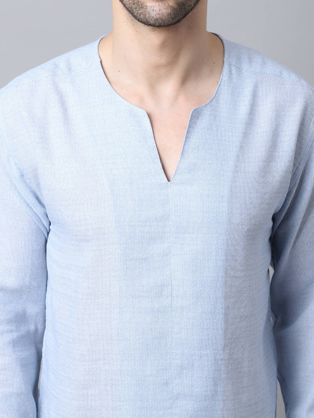 Even Apparels Men's Blue Pure Cotton Round Neck Slit Kurta | Grocsy