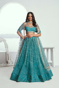 Eilara Beautiful Teal Net With Embroidered And Thread Zari Sequence Wedding Lehenga Choli | Grocsy