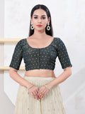 Joban Fashion Cobalt-Blue Tissue Elbow Sleeveless Front Open Blouse | Grocsy