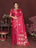 Joban Fashion Pink Floral Motifs Banarasi Silk Sarees | Grocsy
