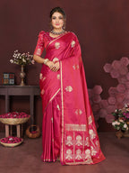 Joban Fashion Pink Floral Motifs Banarasi Silk Sarees | Grocsy