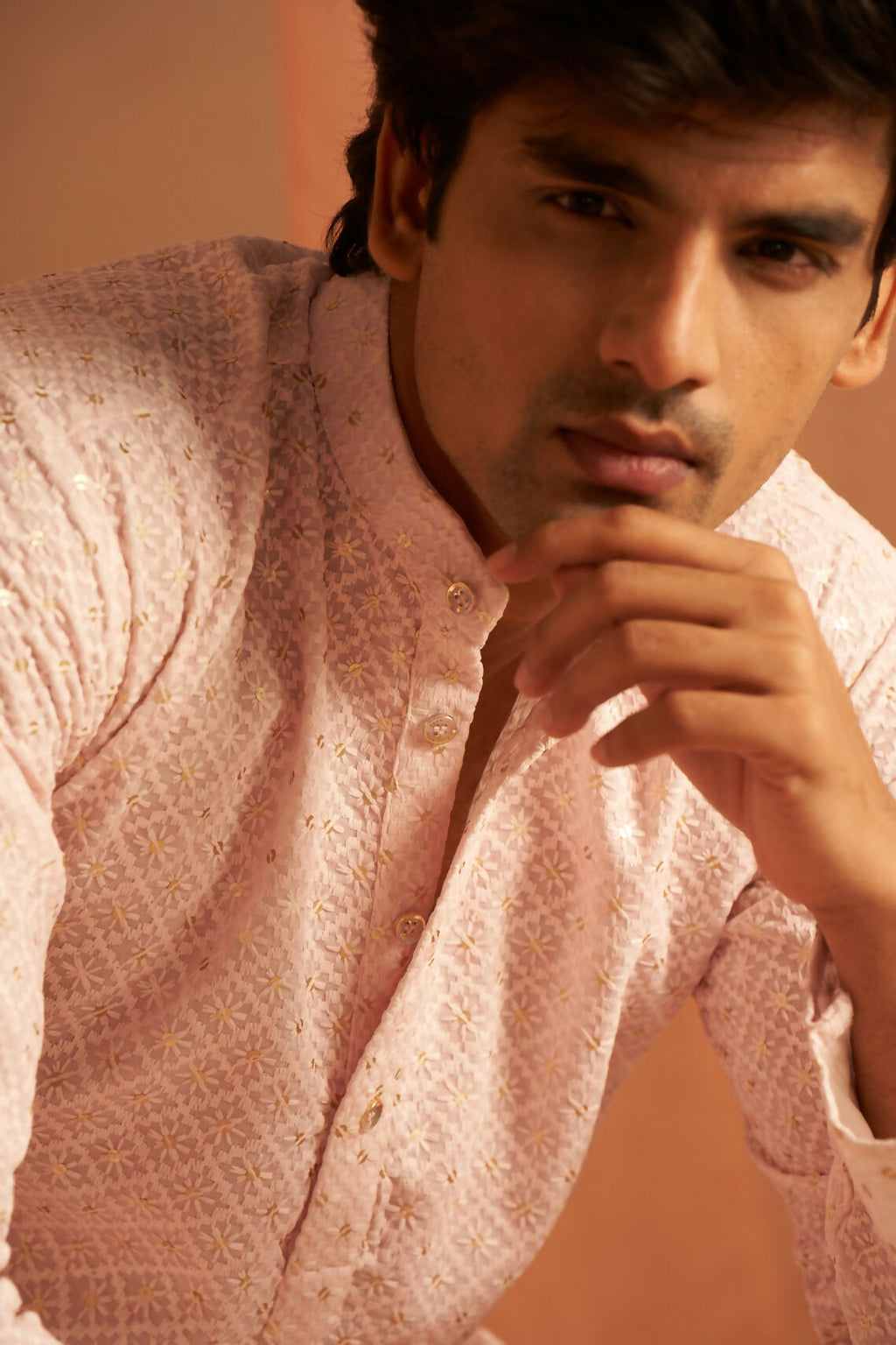 Pink Viscose Chikankari Embroidery Work Men's Kurta Set - Mahotsav | Grocsy