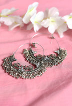 Mominos Fashion Johar Kamal Silver Peacock Design Chandbali Earrings