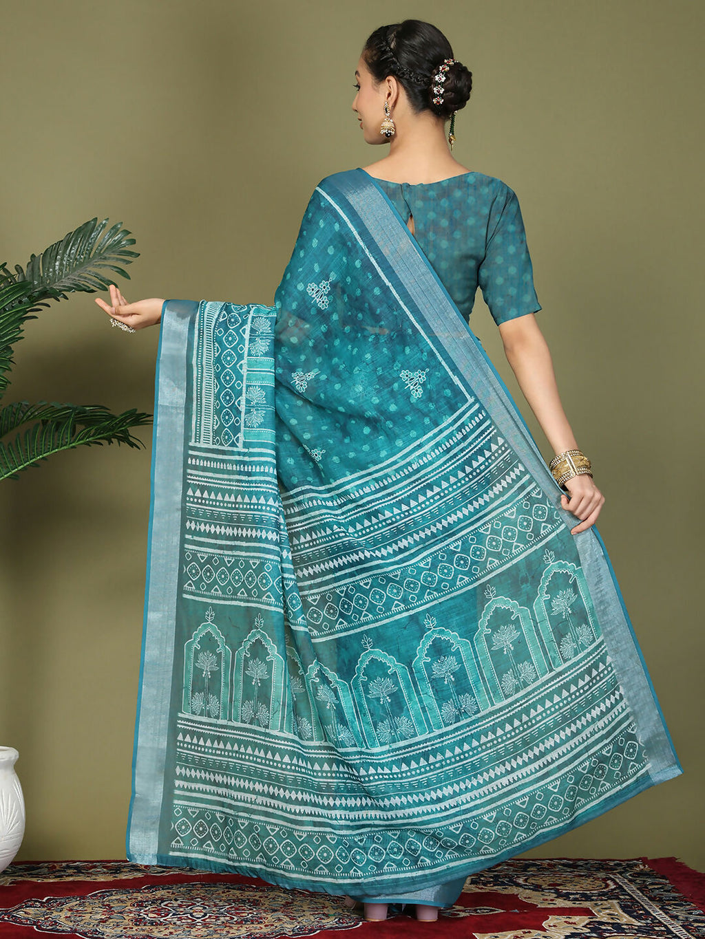 Shree Shyam Fashion Cotton Sea Green Saree | Grocsy