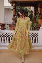 Teeya Creation Womens New Fancy Mul Chanderi With Embroidered Work Gown Set | Grocsy