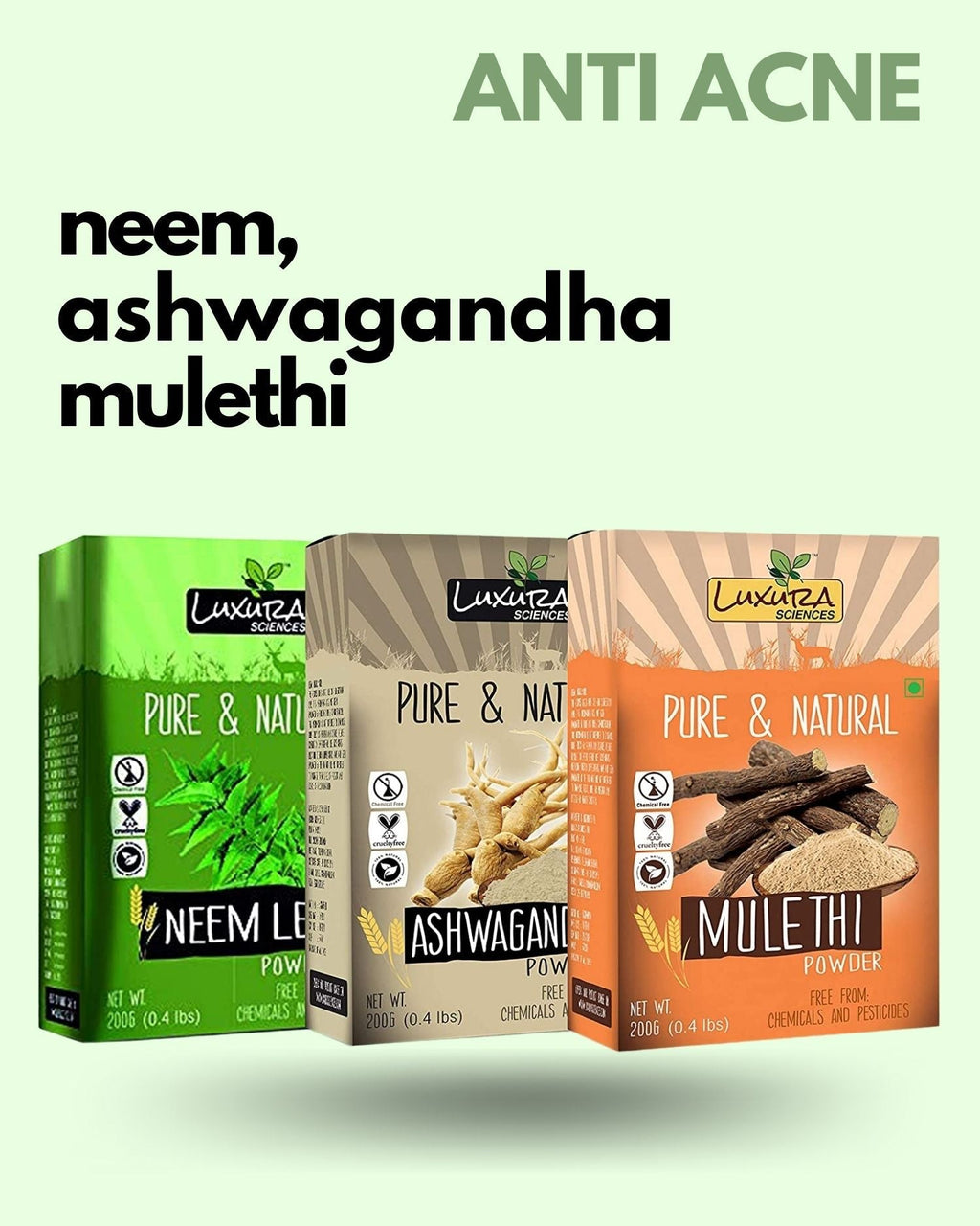 Luxura Sciences Natural Skin Care for Anti Acne - Neem + Ashwagandha + Mulethi | Grocsy