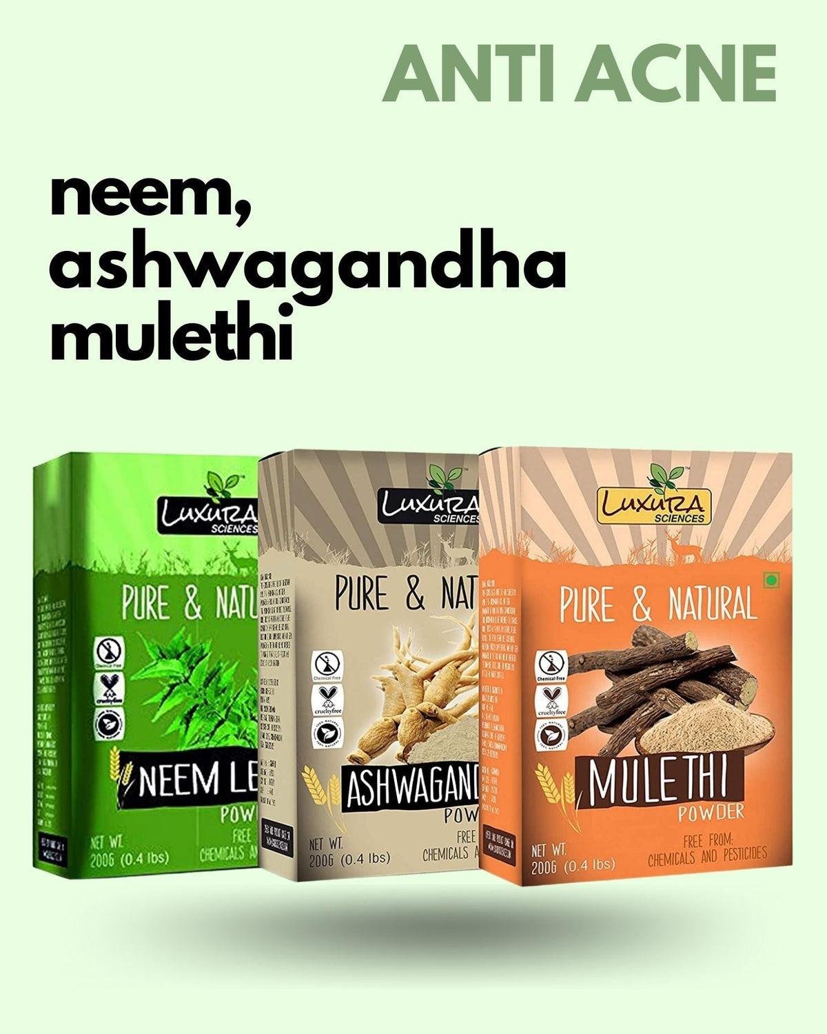 Luxura Sciences Natural Skin Care for Anti Acne - Neem + Ashwagandha + Mulethi | Grocsy