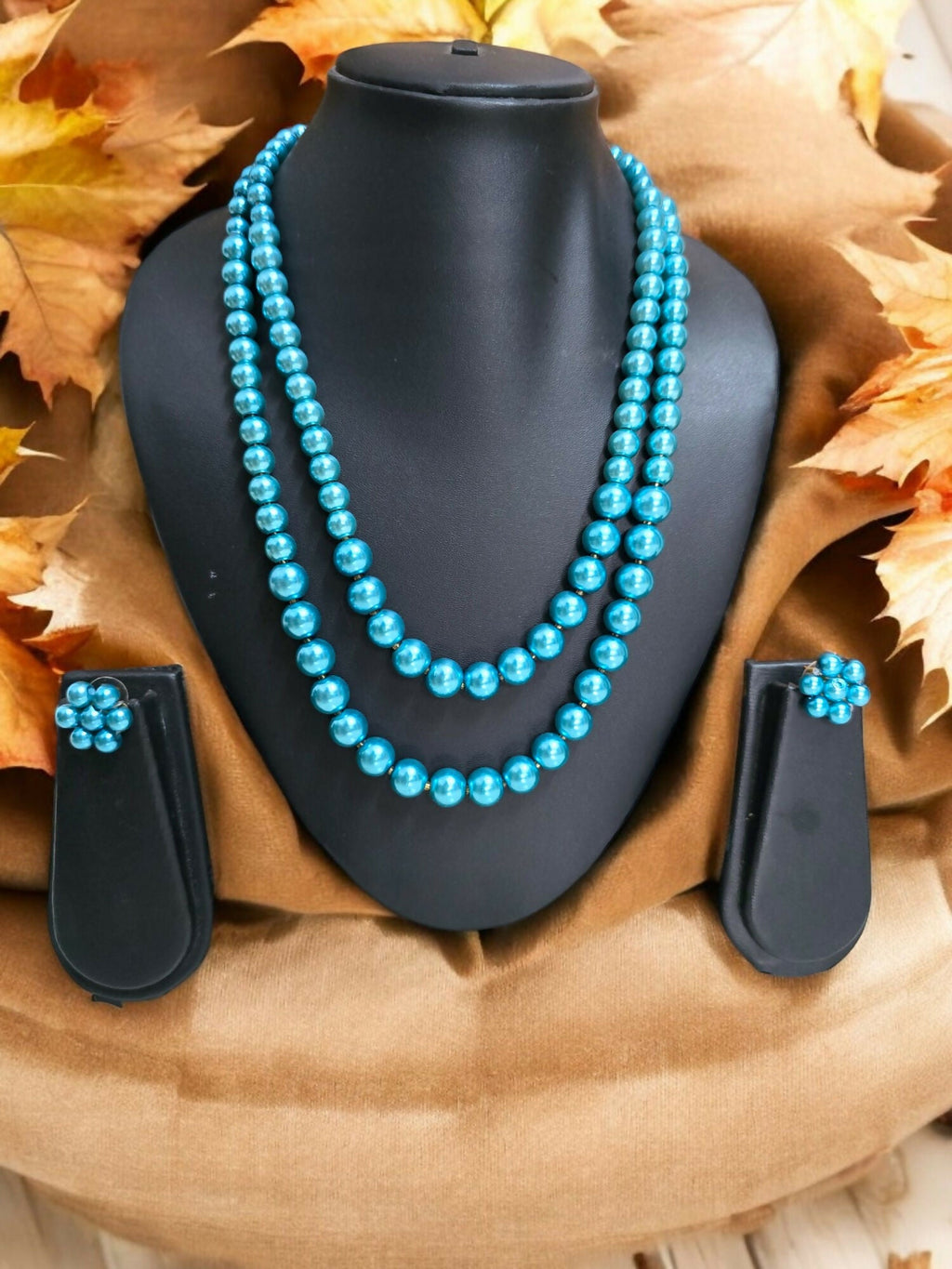 Inhanns Everyday Workwear Pearl Set (Double Layered Pearls) - Sea Blue | Grocsy