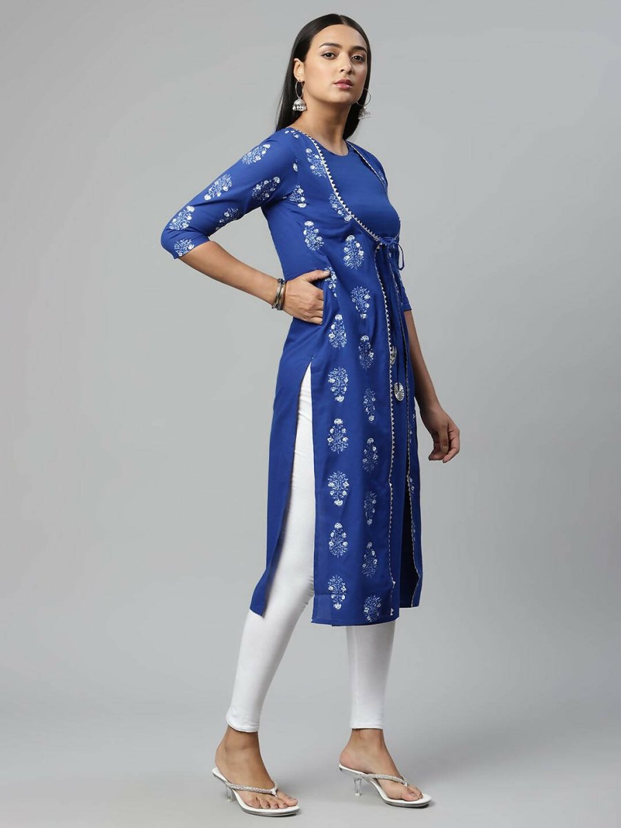 Ahalyaa Womens Beautiful Royal Blue Pure Cotton Printed Kurtas | Grocsy
