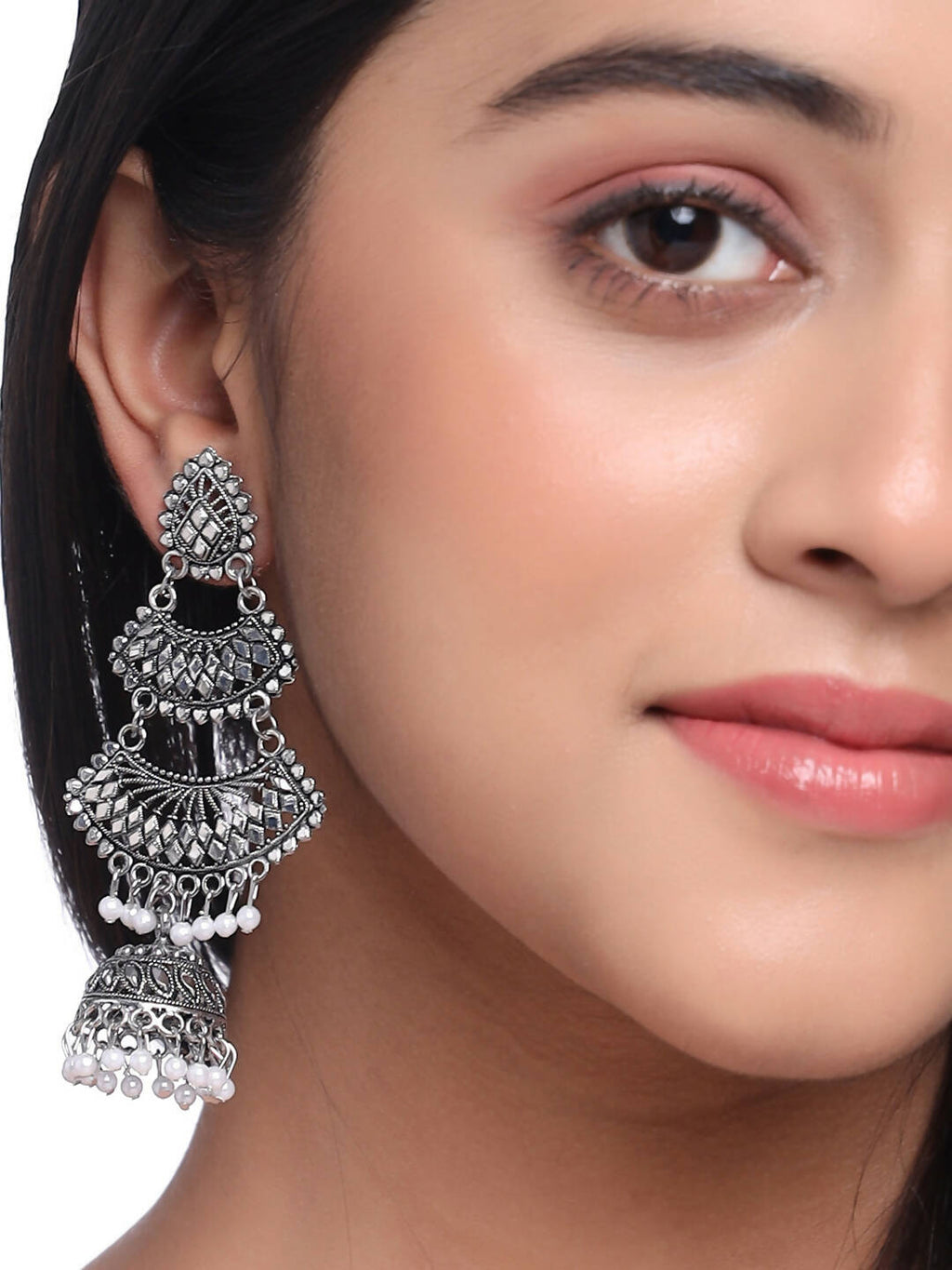 NVR Women Silver Toned Contemporary Jhumka Earrings | Grocsy
