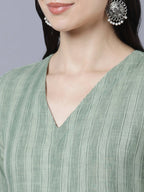 Myshka Stylish Green Cotton 3/4 Sleeve Women's Kurta Palazzo Set | Grocsy