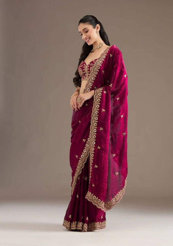 Joban Fashion Red Frendy Satin Silk Party Wear Sarees | Grocsy