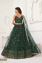 Aastha Fashion Dark Green Butterfly Net Tone To Tone Thread Work And Sandwich Sequence Work Embroidery Wedding Wear Lehenga Choli | Grocsy