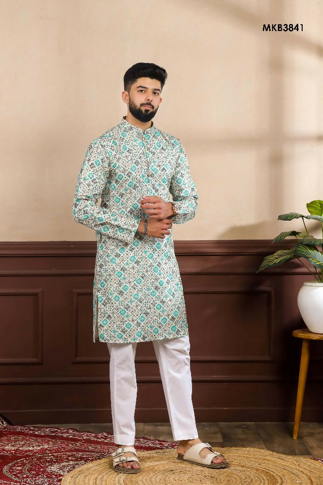 Blue Art Silk Digital Printed, Embroidery Work Kurta Set - Mahotsav | Grocsy