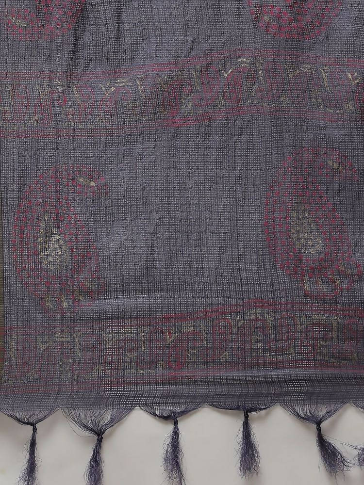 Yufta Women Navy Blue Ethnic Motifs Printed Regular Thread Work Kurta with Palazzo & With Dupatta | Grocsy