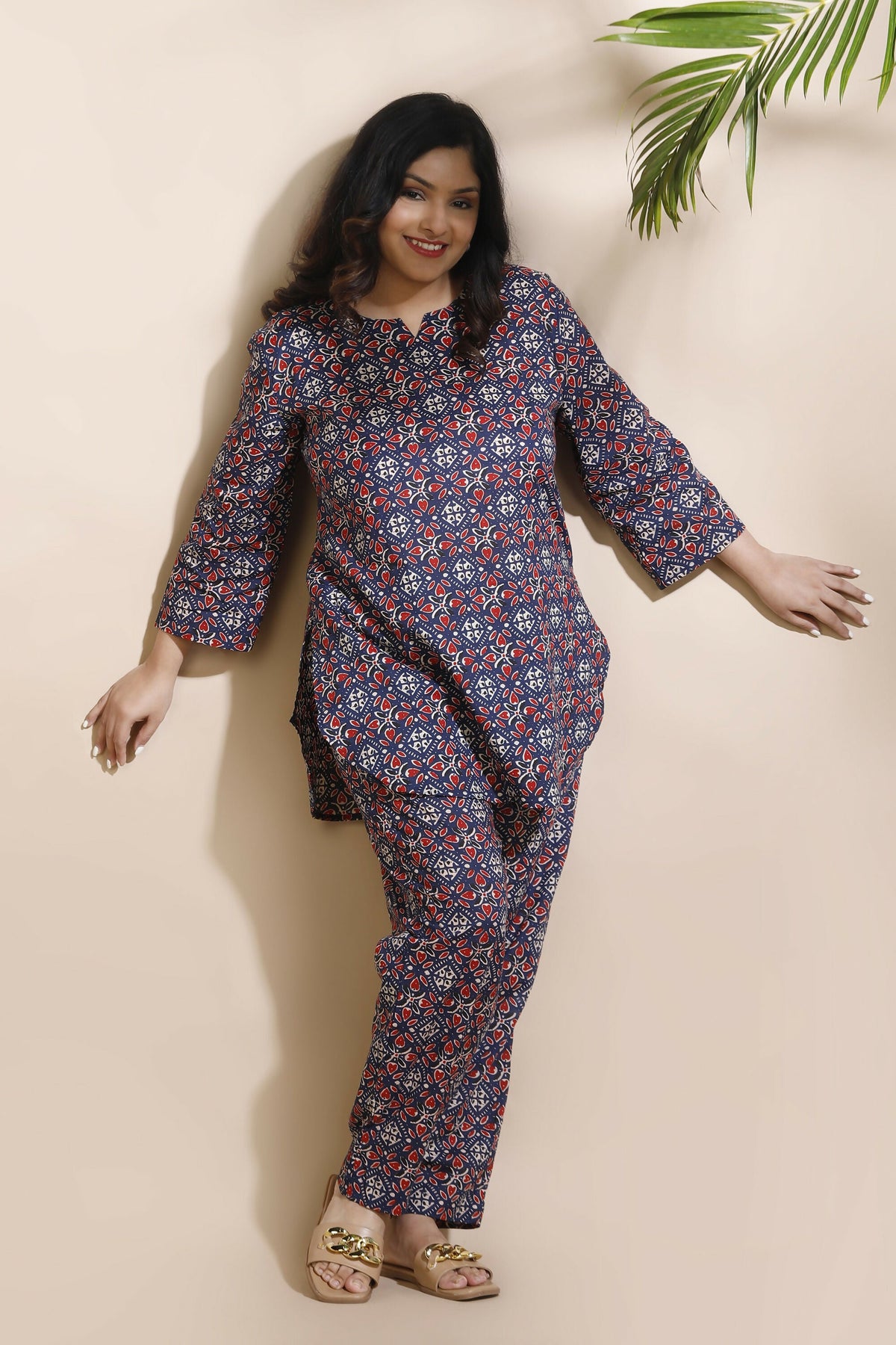 Breathables Geometric Cotton Co-Ord Set – Blue | Grocsy