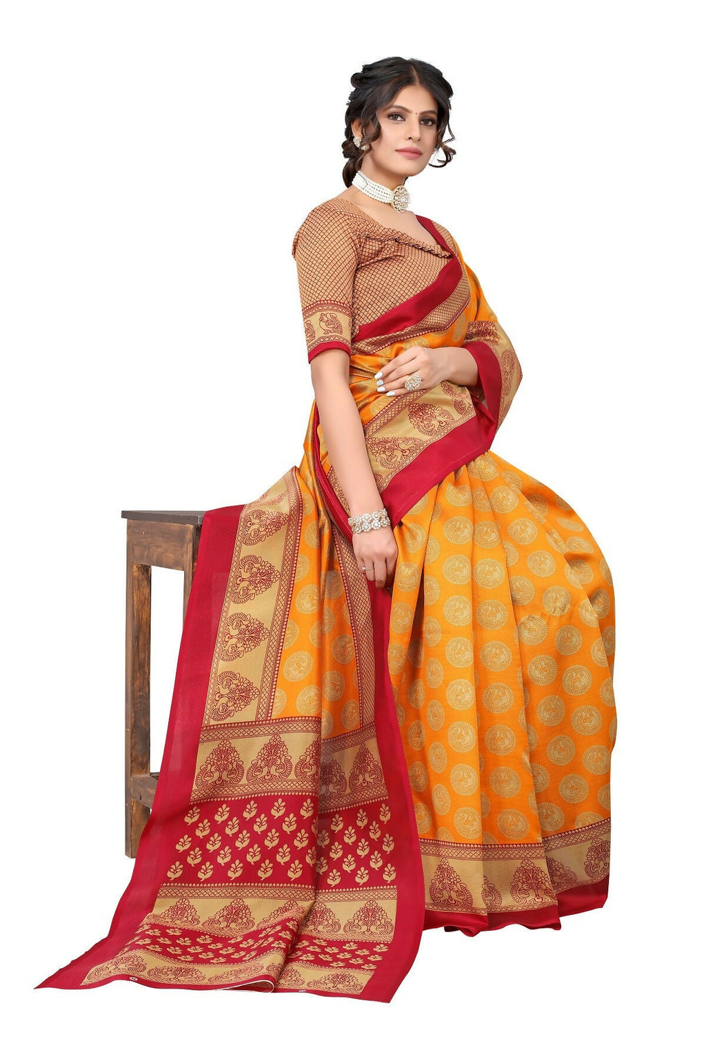 Vamika mustard Printed Art Silk Saree | Grocsy