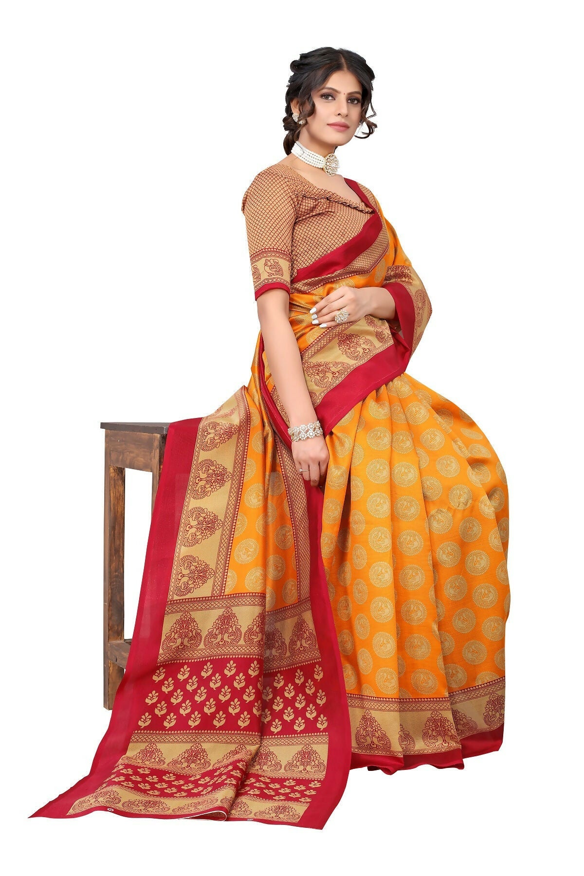 Vamika mustard Printed Art Silk Saree | Grocsy