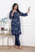 Miravan Womens Abstract Blue Printed Cotton Blue Co-Ord Set | Grocsy
