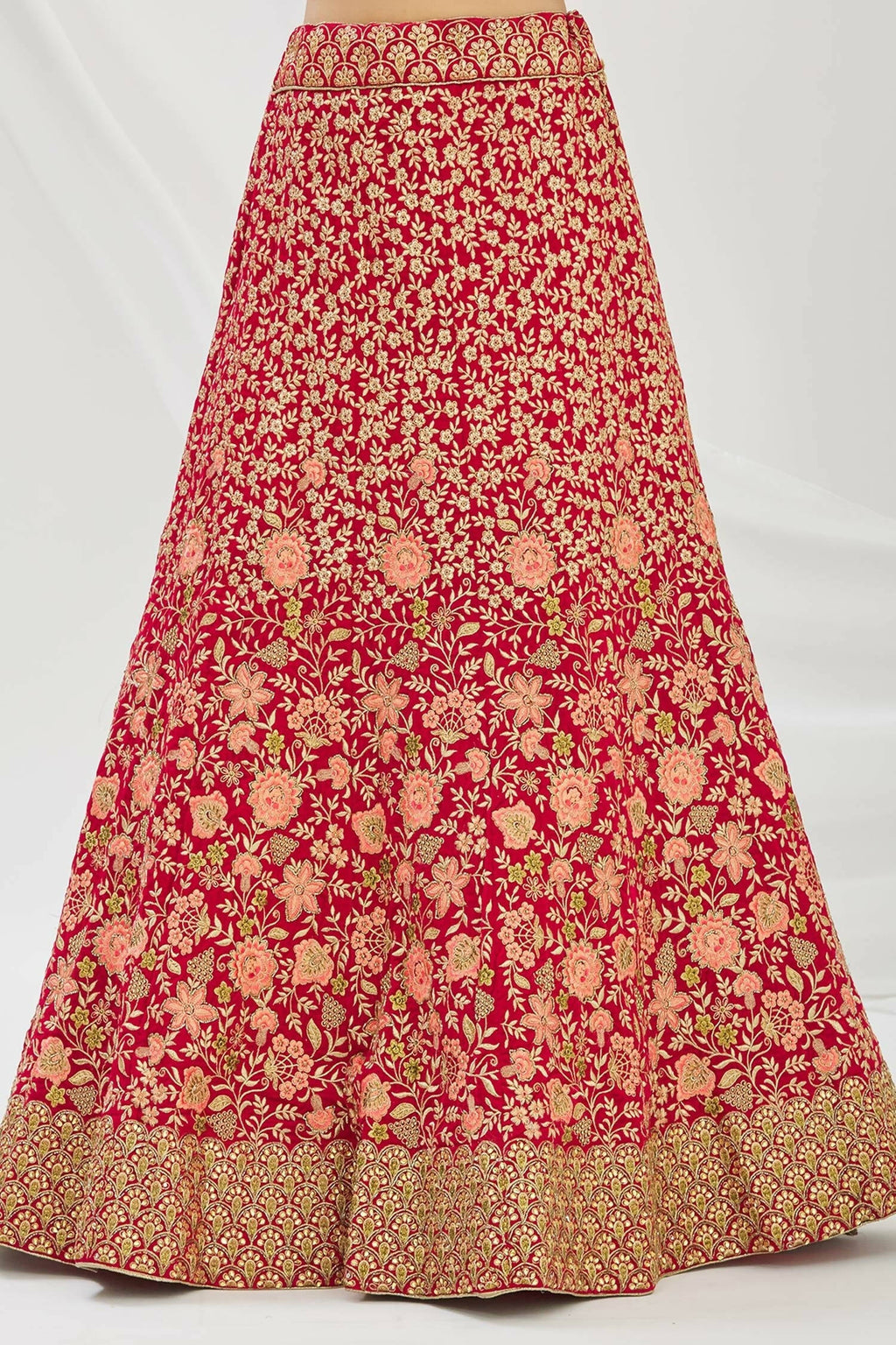 Red Velvet Semi-Stitched Wedding Bridal Lehenga - Nimaya | Grocsy