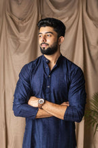 Navy Blue Rayon Thread Embroidery Work Kurta Set - Mahotsav | Grocsy