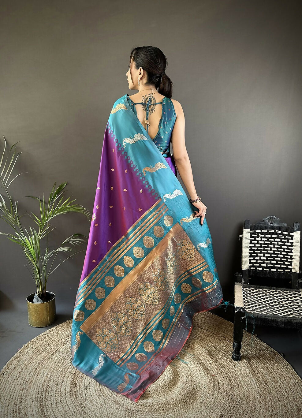 Joban Fashion Teal Peacock,Butti Banarasi Silk Sarees | Grocsy