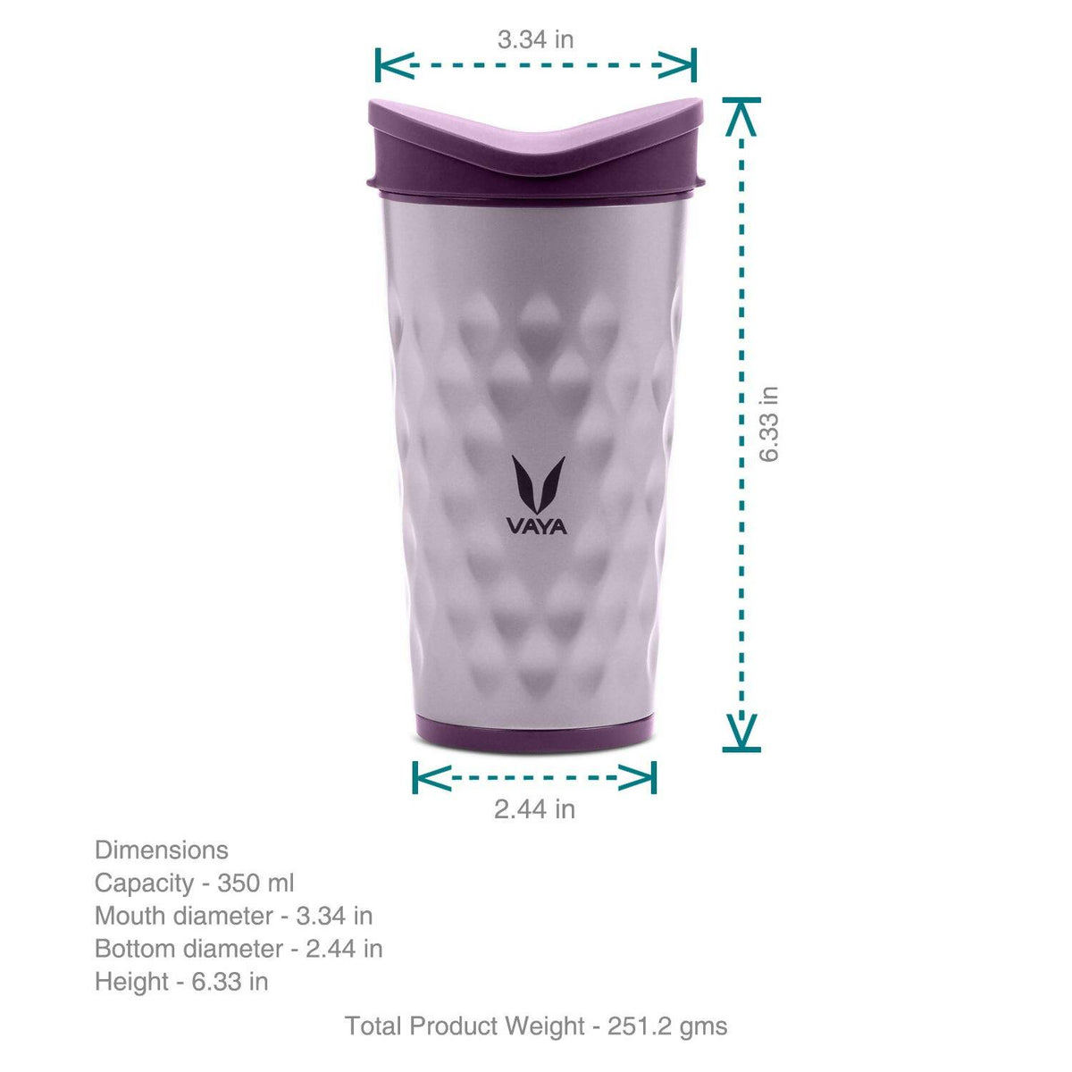 Vaya Drynk Stainless Steel Tumbler with Spill-Proof PediaSafe Lid - 350ml (Purple) | Grocsy