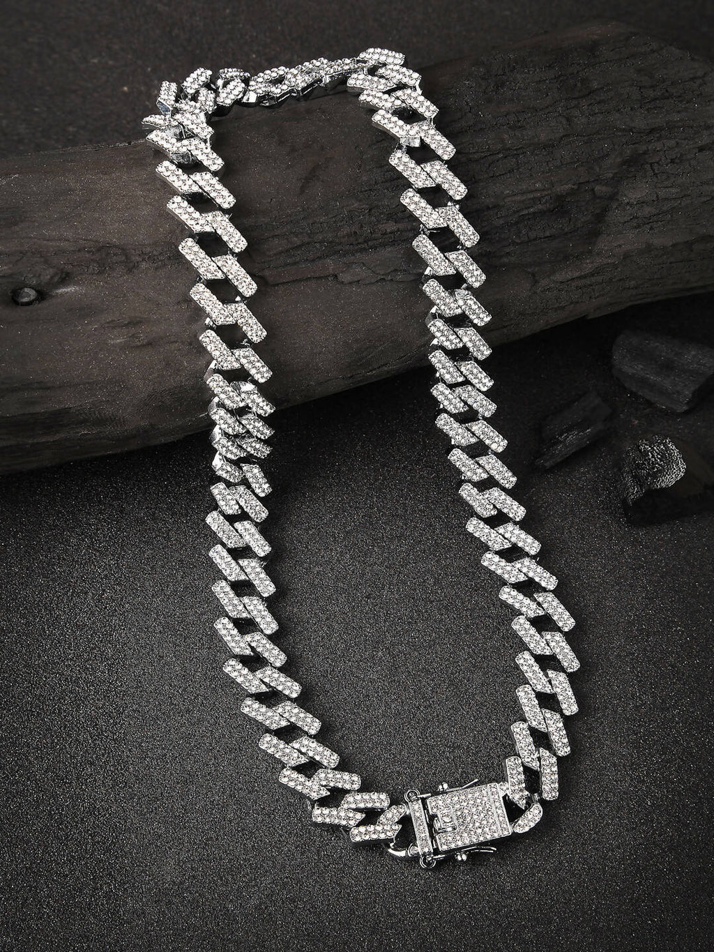 NVR Men Silver-Plated Stainless Steel American Diamond Chain | Grocsy