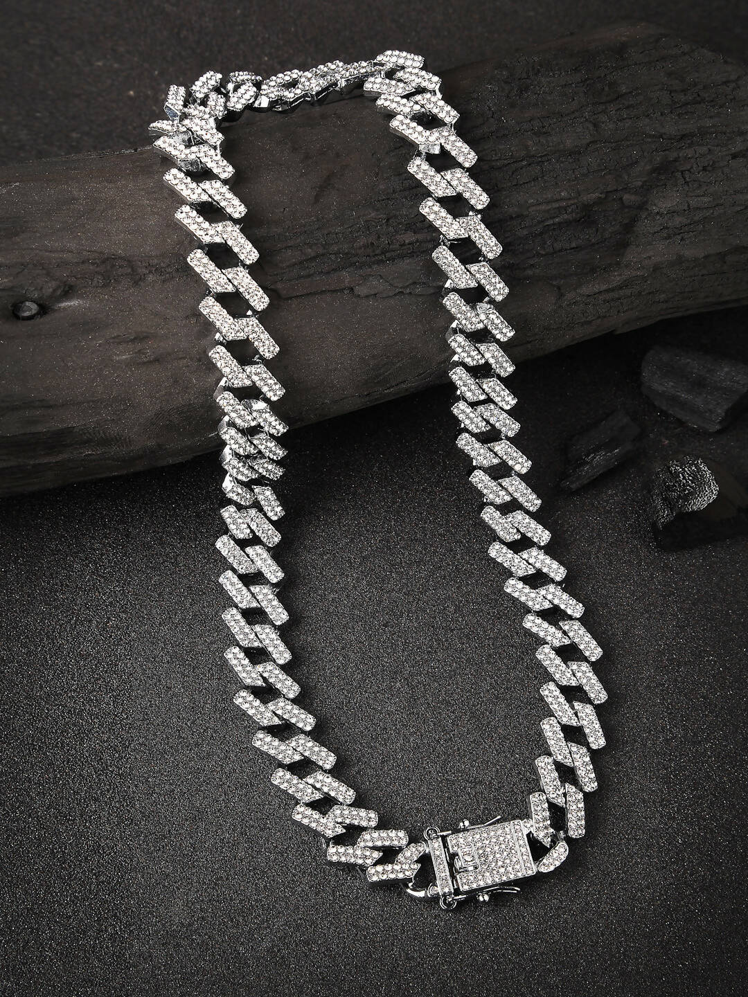 NVR Men Silver-Plated Stainless Steel American Diamond Chain | Grocsy