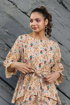 Women's Partywear Designer Cream & Multi Muslin co-ord set - Stylishta | Grocsy