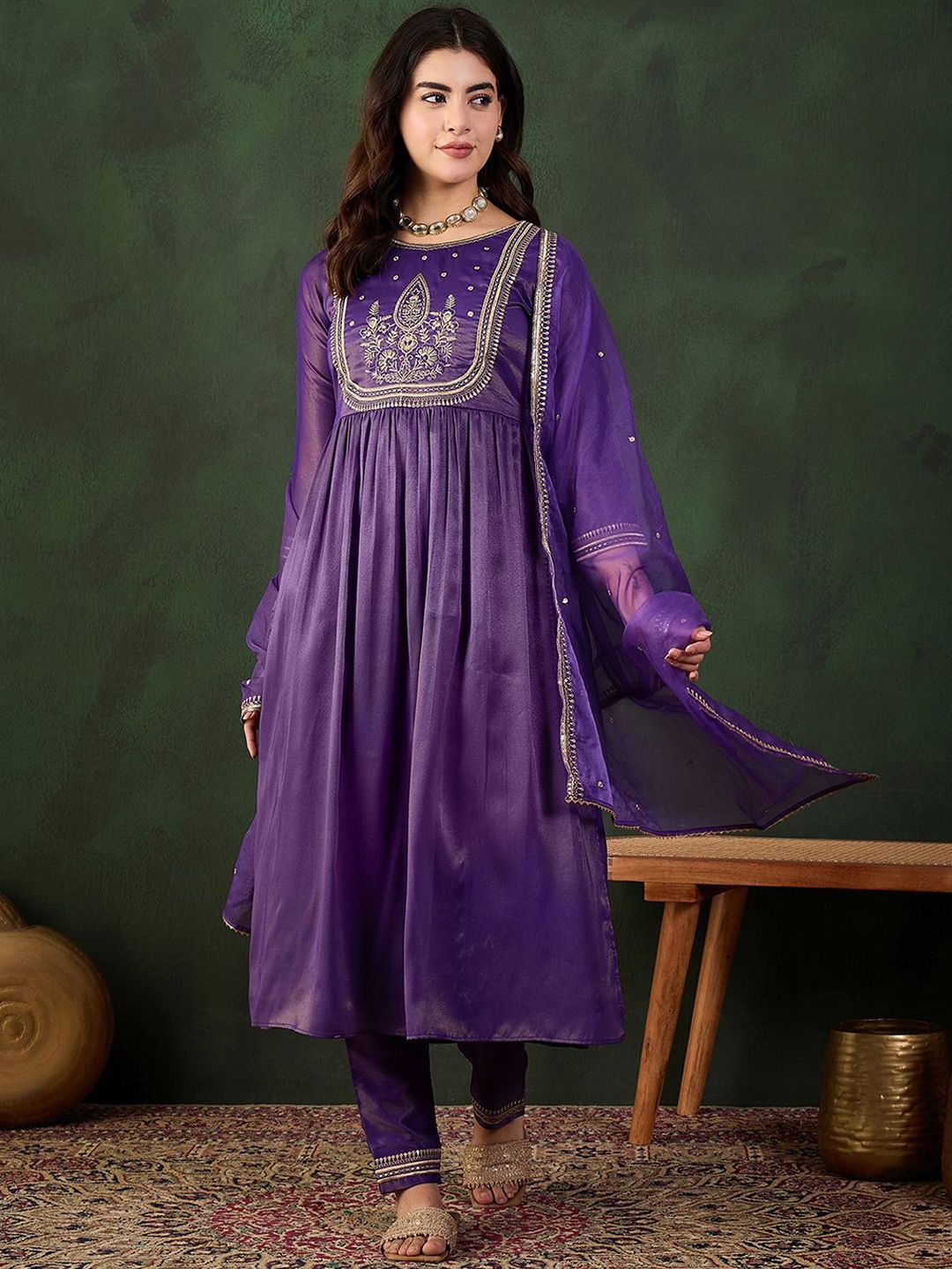 Sangria Embroidered Kurta & Trouser With Dupatta Kurta Set | Grocsy