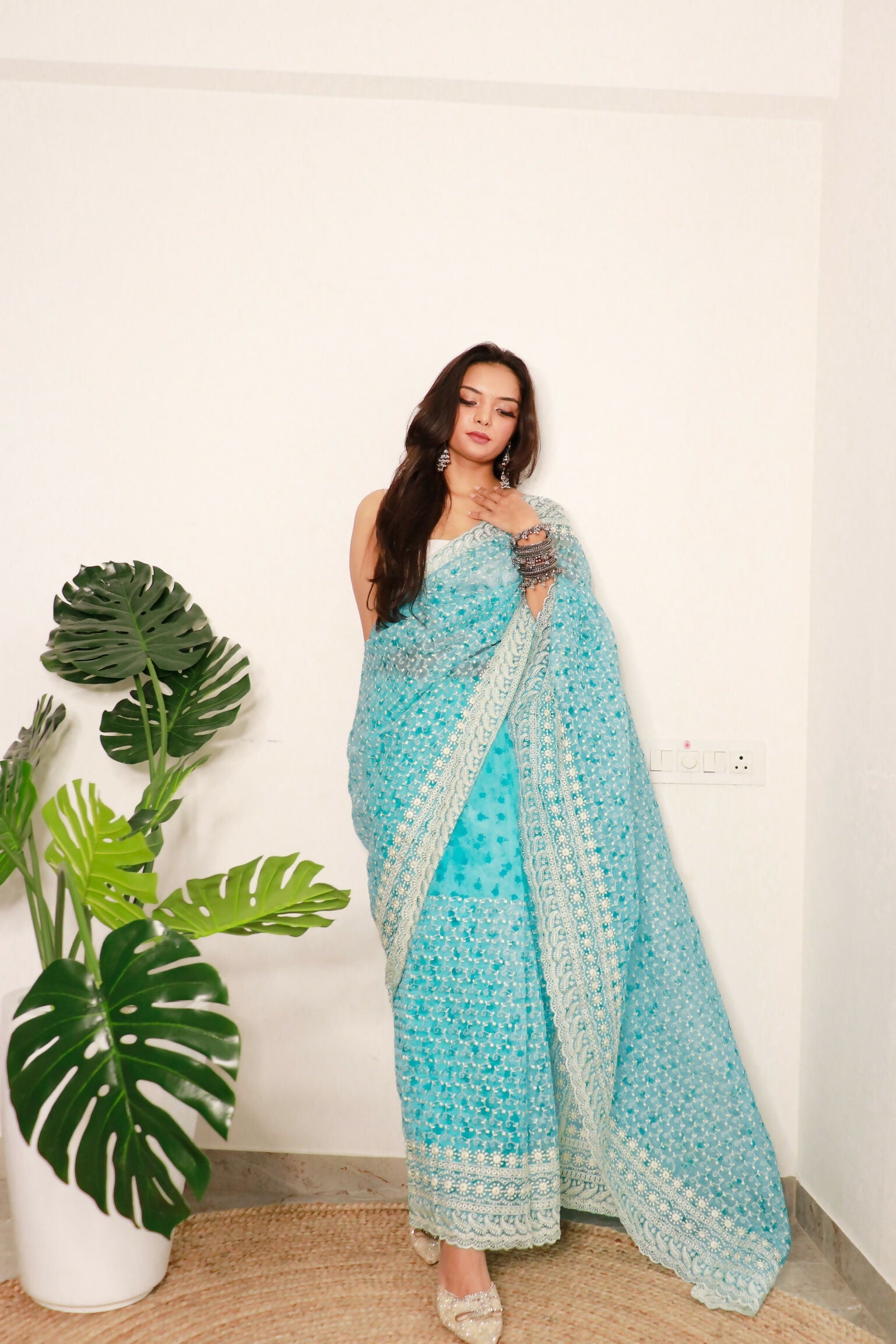 Vamsee Divya Sky Organza Saree | Grocsy