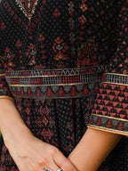 Juniper Women's The Mahautsavam Black Ethnic Motif Printed Georgette Dress With Sequins & Beads | Grocsy