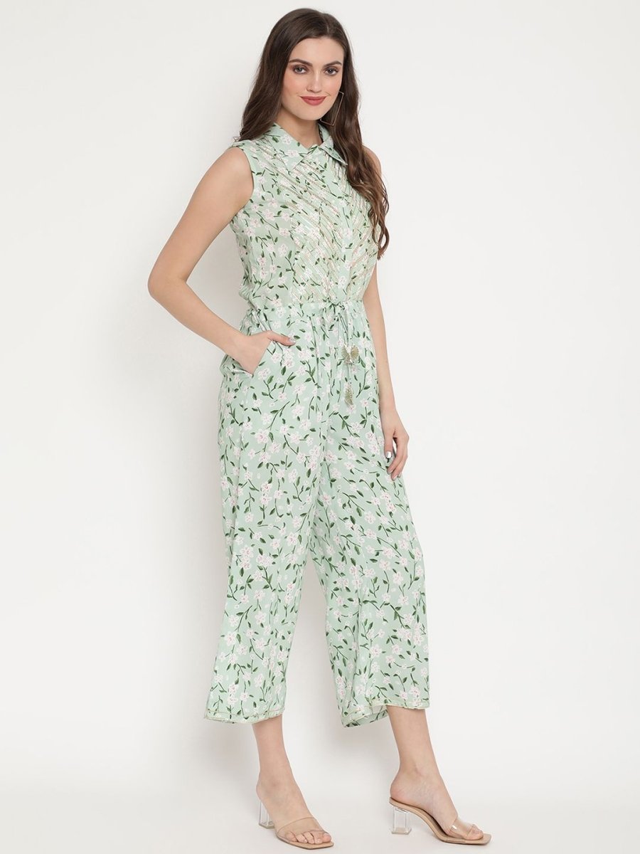 Ahalyaa Womens Mint Rayon Printed Jumpsuit | Grocsy