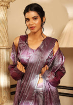 Lavender Tom Silk Plain Ready To Wear Saree With Stitched Blouse - Satiksha | Grocsy