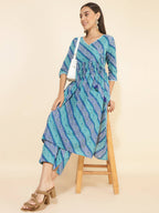 Janasya Women's Blue Cotton Bandhani Printed Casual Angrakha Co-ords | Grocsy