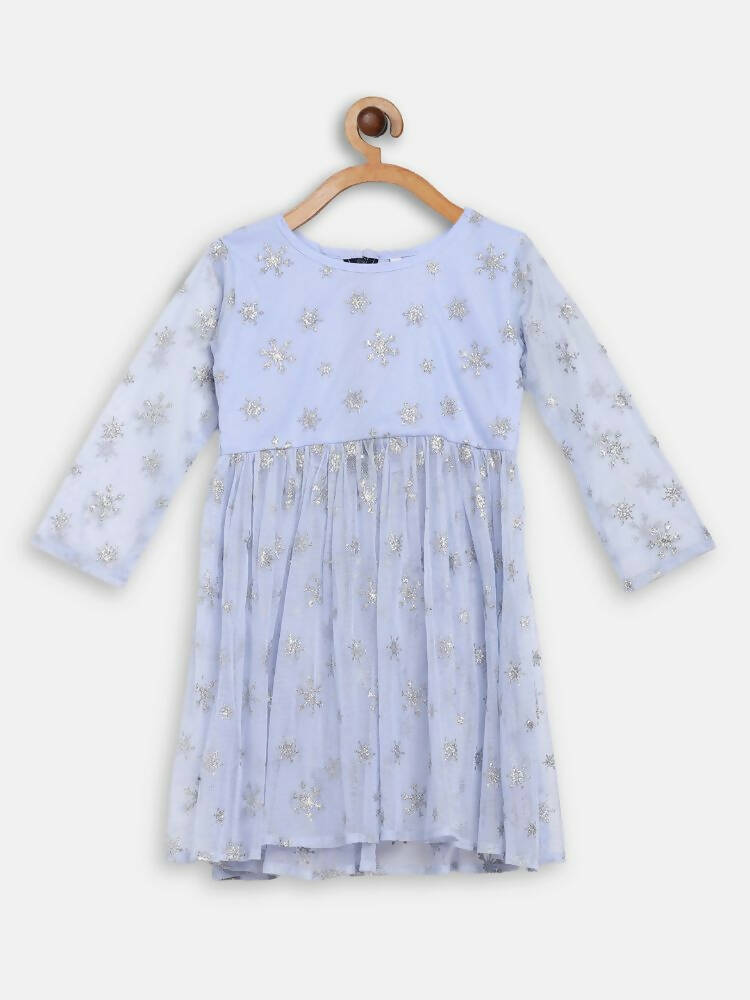 Ahalyaa Blue Net Kids Kurta Palazzo Sets For Girls | Grocsy