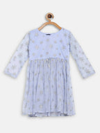 Ahalyaa Blue Net Kids Kurta Palazzo Sets For Girls | Grocsy