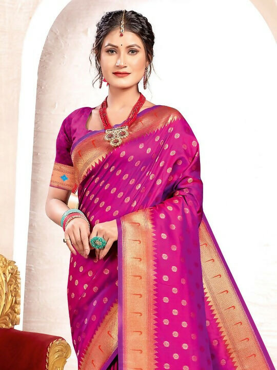 Shree Shyam Fashion Paithani Silk Purple Saree | Grocsy