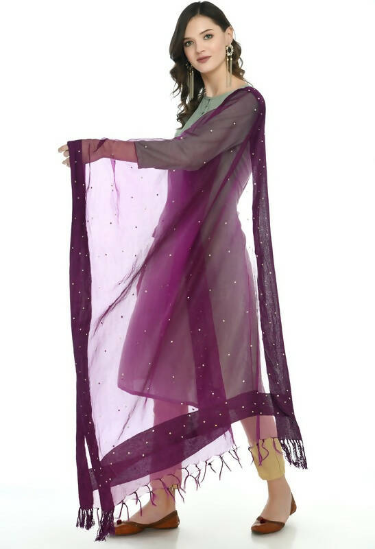 Mominos Fashion Moeza Organza Stone Work Purple Dupatta | Grocsy