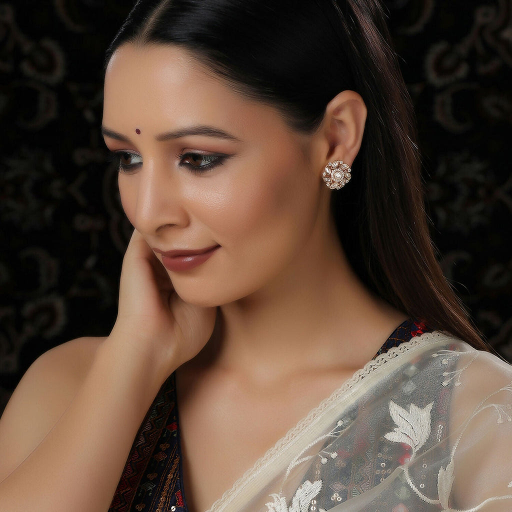 Round Kundan Studs (Gold) - Ruby Raang | Grocsy