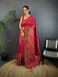 Elora Rani Pink Pashmina Silk Meenakari Weaving Madhubani Design Kashmiri Saree | Grocsy