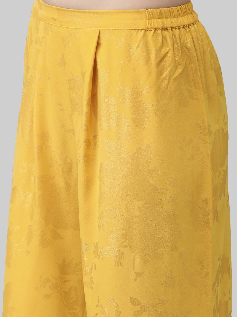 Ahalyaa Women Mustard Crepe Printed Kurta Palazzo Set With Dupatta | Grocsy