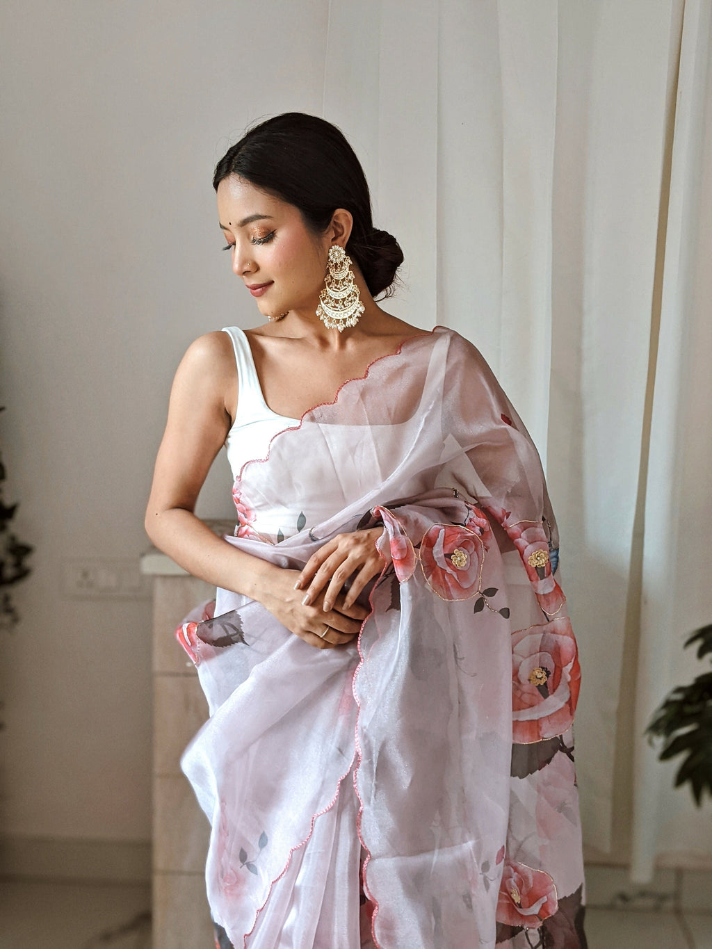 Vamsee Pinki Khatali Baby Pink Organza Saree | Grocsy