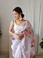 Vamsee Pinki Khatali Baby Pink Organza Saree | Grocsy