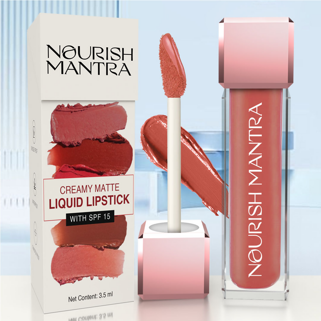 Nourish Mantra Liquid Lipstick Creamy Matte with SPF / Water Proof, Smudge Proof Shade -Tedha Medha Hazelnut | Grocsy