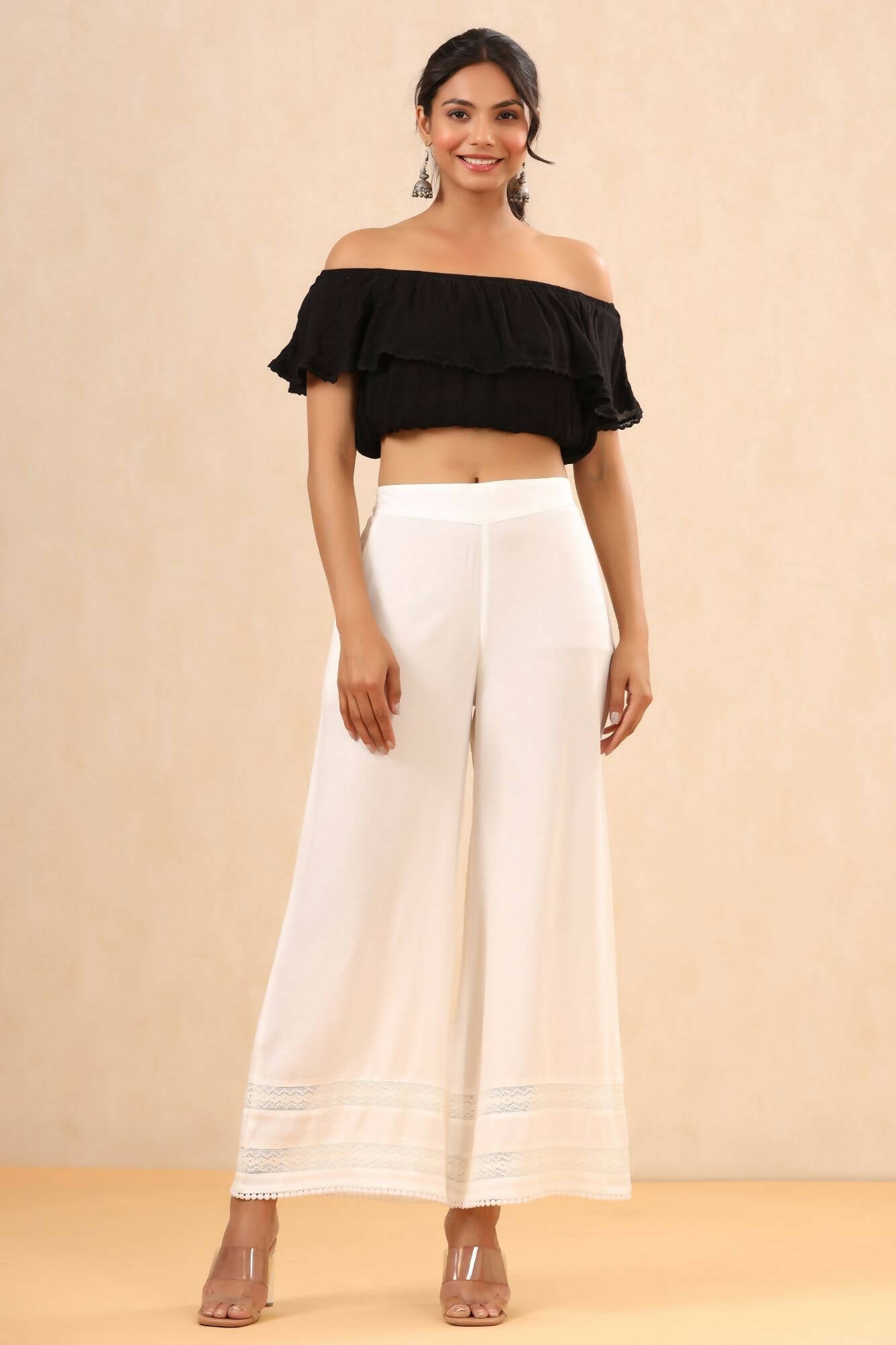 Juniper Women White Rayon Solid Straight Palazzo | Grocsy