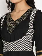 Ahalyaa Women's Black Crepe Printed Kurta | Grocsy