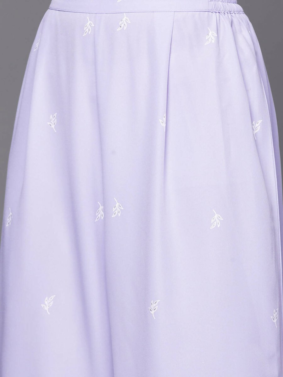 Ahalyaa Lavender & White Floral Printed High Slit Sequined Kurta with Palazzos | Grocsy