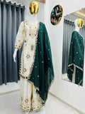 Teeya Creation Green Color Chinon Silk Party Wear Trending Palazzo Set | Grocsy
